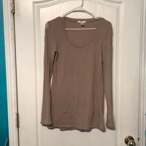 Long sleeve nude/tan shirt with lace details